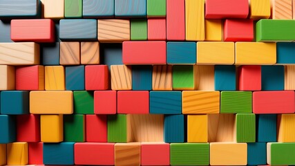Abstract Pattern of Colorful Wooden Blocks - Vibrant Square Tiles Background
