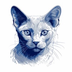 Russian_Blue_cat line art style on white background