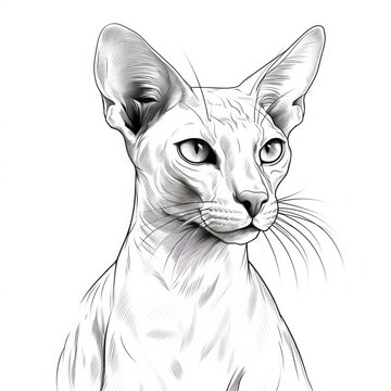 recommend clip art: Oriental_Shorthair_cat line art style on white background