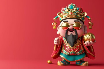 The God of Wealth for chinese new year at red background.