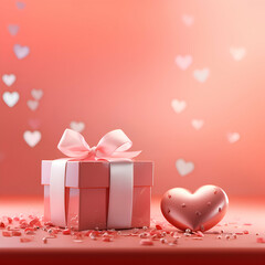 Valentines Day background with gift box and heart. 3d render