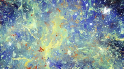 Abstract Blue, Yellow, and Orange Marble Splatter Ink Watercolor Painting Texture Background in Space, Abstract Expressionism with Light Gray and Amber