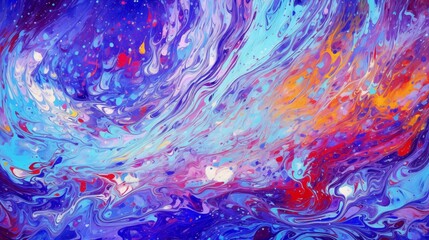 Abstract Blue and Red Marble Ink Watercolor Oil Painting Texture Background in Light Purple and Orange Swirls