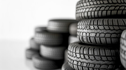Car tires on clear view of design on a white background. Internet store buy online concept. Generative AI