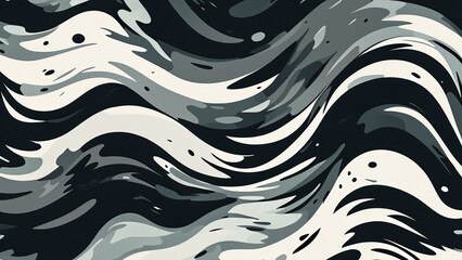 Wallpaper in black, white and shades of gray with a wavy pattern of sea waves 4K - obrazy, fototapety, plakaty