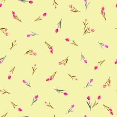 花柄、チューリップのシームレスなパターン、春のイラスト、テキスタイル、壁紙、包装紙、