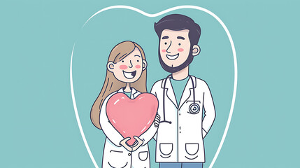 Dentist couple in love, Valentine's Day card for dentist , illustration on blue background