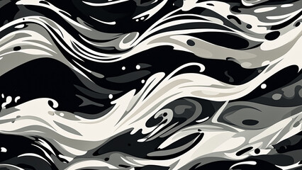 Wallpaper in black, white and shades of gray with a wavy pattern of sea waves 4K