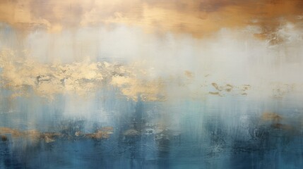 Abstract painting in blue and white with gold accents, modern decoration, contemporary art