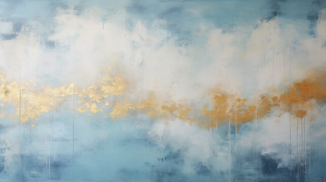 Abstract painting in blue and white with gold accents, modern decoration, contemporary art