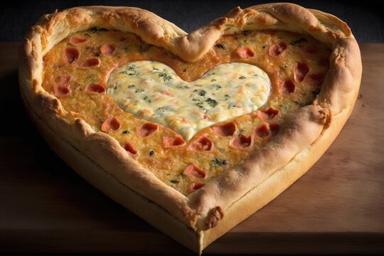 heart-shaped quiche with a creamy pastry and tender filling in the center