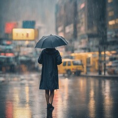 Dance of Raindrops: Abstract Raincoat Fashion on a Rainy Day