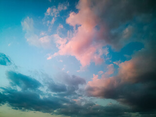 Beautiful sky with colorful clouds. Blue sky with beautiful clouds. Pleasant sky with vast colors....