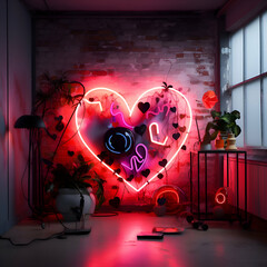 Valentine's day background with electric guitar and heart. 3d rendering