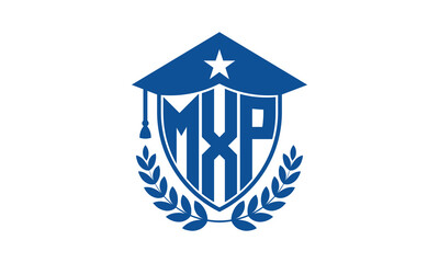 MXP three letter iconic academic logo design vector template. monogram, abstract, school, college, university, graduation cap symbol logo, shield, model, institute, educational, coaching canter, tech