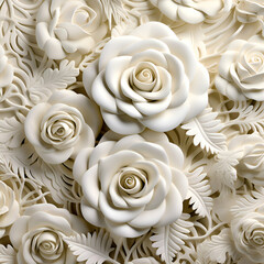 3d rendering. white paper flowers on a beige background.