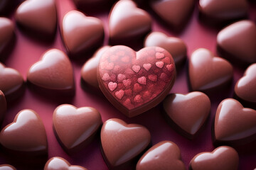 Fototapeta premium Chocolate hearts on a wooden table. Valentine's day background.