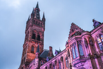 University of Glasgow By night. January 2 2024. Glasgow Scotland.
