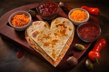 heart-shaped quesadilla with cheese and your choice of filling, filled with refried beans and melted cheese