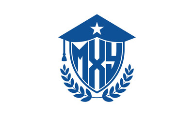 MXY three letter iconic academic logo design vector template. monogram, abstract, school, college, university, graduation cap symbol logo, shield, model, institute, educational, coaching canter, tech