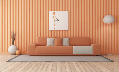 Peach fuzz trend color year 2024 , with minimalist sofa