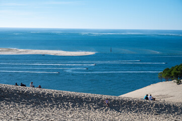 View from Dune of Pilat tallest sand dune in Europe located in La Teste-de-Buch in Arcachon Bay...