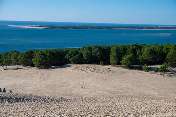 View from Dune of Pilat tallest sand dune in Europe located in La Teste-de-Buch in Arcachon Bay...