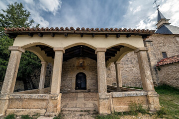 Naklejka premium La Asuncion church at Tamajon. Guadalajara. Spain. Europe.