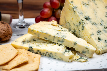 Cheese collection, English cow milk semi-soft, crumbly old stilton blue cheese