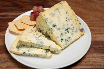 Cheese collection, English cow milk semi-soft, crumbly old stilton blue cheese
