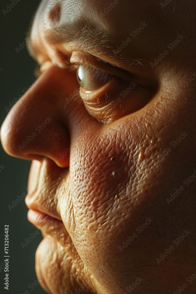 Poster A close-up photograph of a person's face with a blurred background. Can be used for various purposes