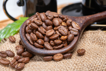 Arabica brown roasted coffee beans from Africa coffee producing region, cultivating in Ethiopia,...