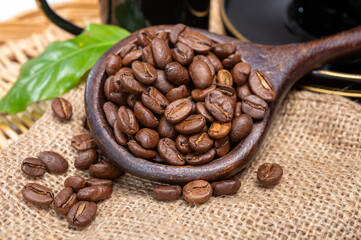 Arabica brown roasted coffee beans from Africa coffee producing region, cultivating in Ethiopia, Ivory Coast, Uganda, Kenya, Rwanda and Tanzania