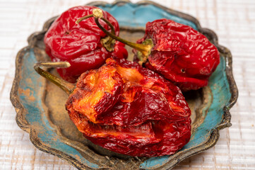 Obraz premium Dried red hot chili peppers close up