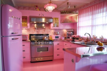 Pink kitchen in retro style