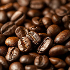 Closeup of coffee beans with focus on one, ai technology