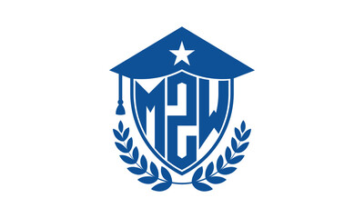 MZW three letter iconic academic logo design vector template. monogram, abstract, school, college, university, graduation cap symbol logo, shield, model, institute, educational, coaching canter, tech