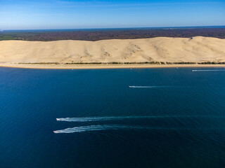 Aerial view of Dune of Pilat tallest sand dune in Europe located in La Teste-de-Buch in Arcachon...