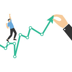 Manager pushing graph up, Vector illustration in flat style

