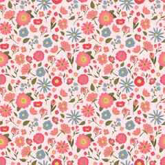 Naklejka premium Beautiful floral pattern in small abstract flowers. Small colorful flowers. White background. Floral seamless background.