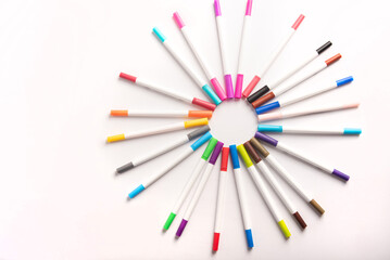 School supplies, Drawing material on white background, selective focus.