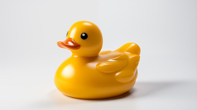 Yellow rubber duck on a white background.