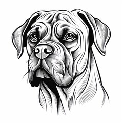 Bullmastiff_dog in line art style on white background - obrazy, fototapety, plakaty