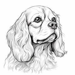 Cavalier_King in line art style on white background