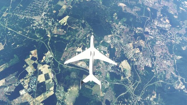 A biggest aircraft cargo flying over a city, Top view camera