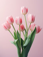 Fototapeta premium Minimalist pink tulips composition, ideal for Mother's Day or wedding designs. AI Generative.
