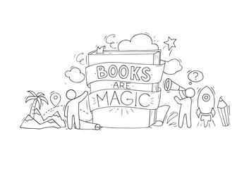 Naklejka premium Books are magic, poster for library, school store