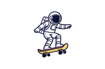 Cute Astronaut Riding skateboarding Cartoon Vector Icon Illustration. Science Food Icon Concept Isolated Premium Vector. Flat Cartoon Style