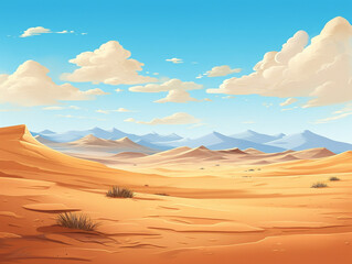 A vibrant and picturesque desert landscape featuring sand dunes, with a touch of raw and artistic style.