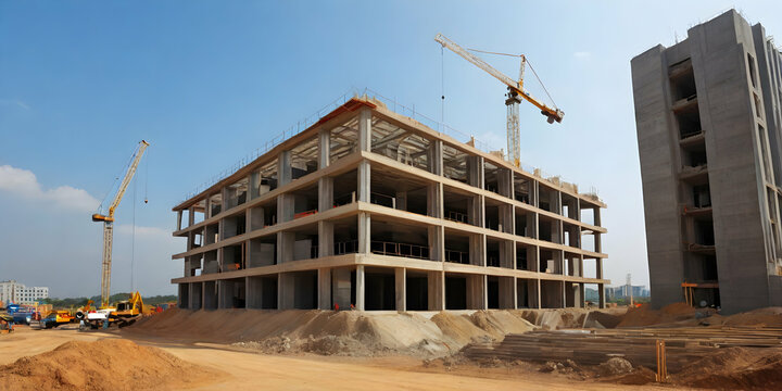 building under construction, industrial development, construction site engineering, ai generative